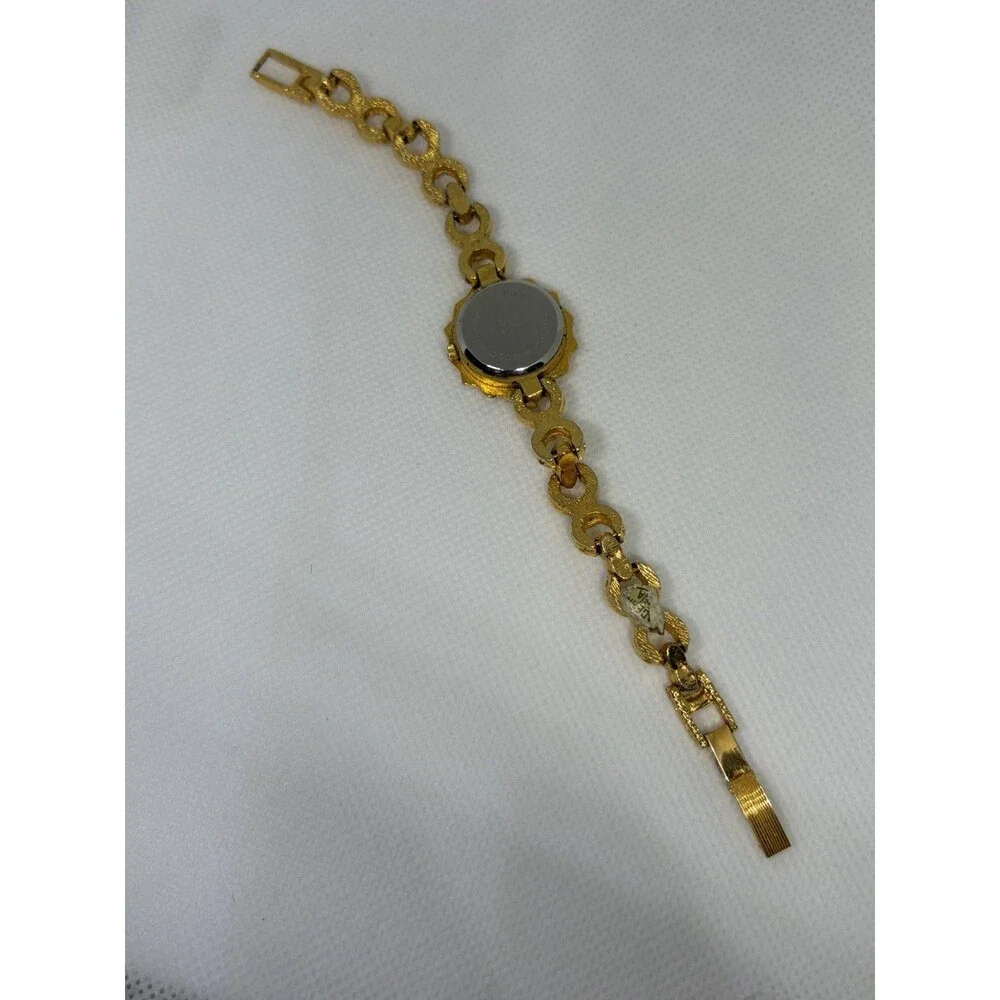 Vintage Champs Elysees Gold Tone Rhinestone Bracelet Watch – Working